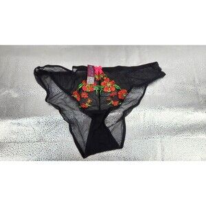 Adore Me Women's XL Jet Black Jayda Solo Brazilian Panty Embroidered NWT
